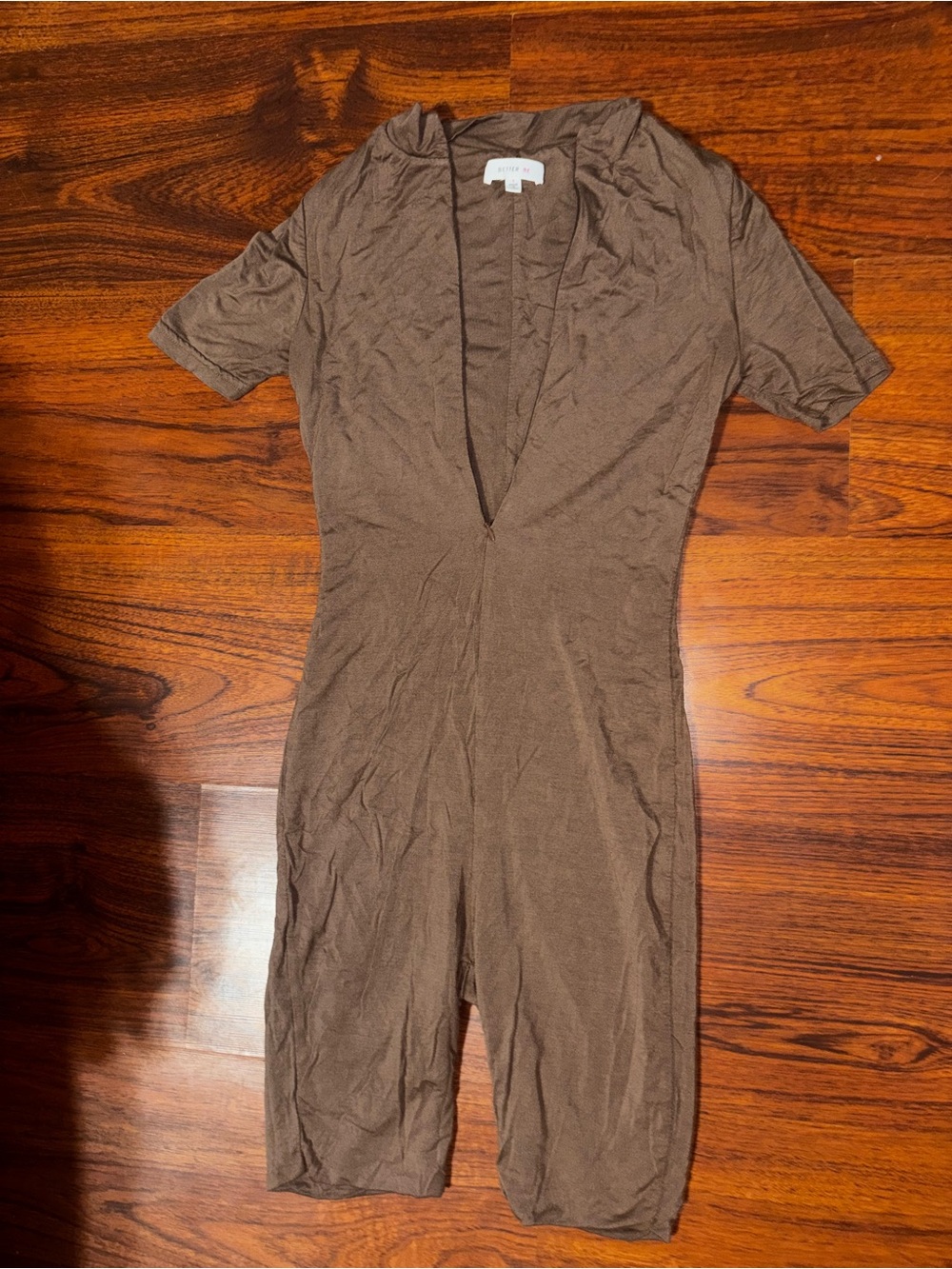 Better Be Brown Deep V Short Sleeve Romper Jumpsuit
